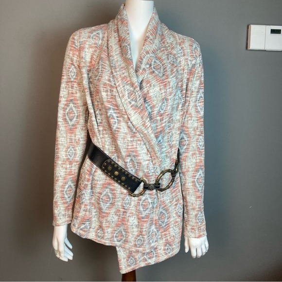 Lucky Brand cardigan women's medium southwestern print red blue grey lightweight - Picture 6 of 14